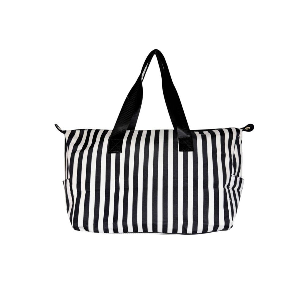 Alice and Olive striped duffle bag in black and white